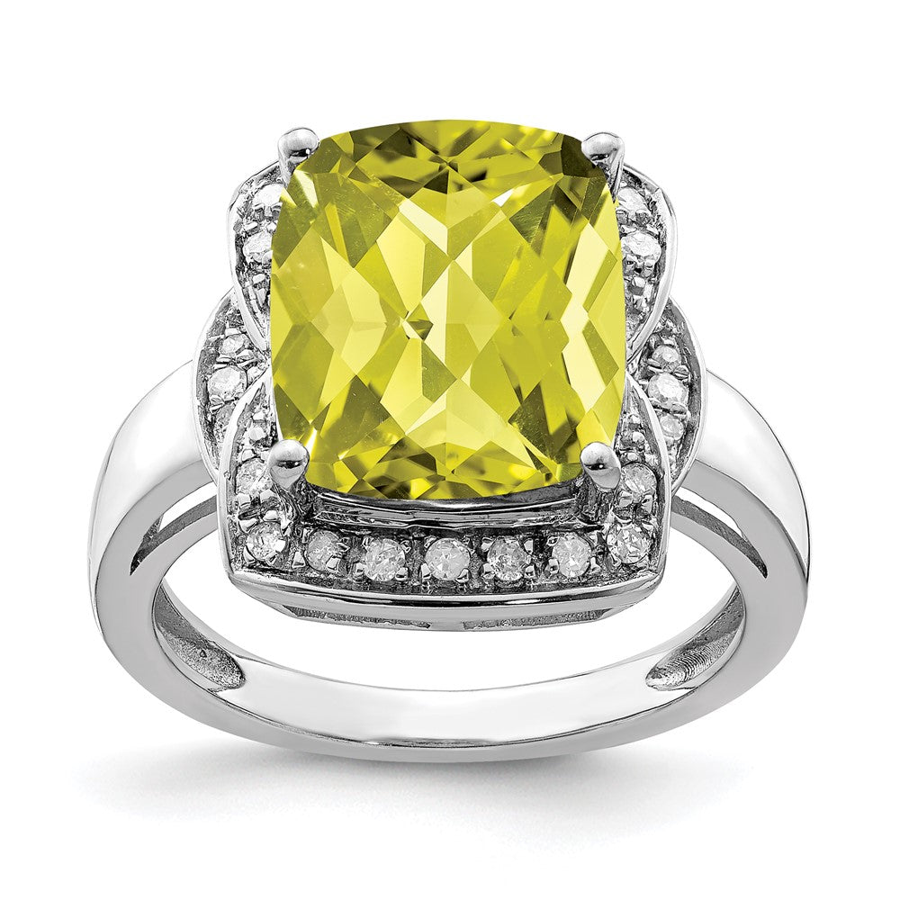 Sterlingsilber Rhodium Diamant & Karo Schliff Zitrone Quarz Ring (size 7 Nur)