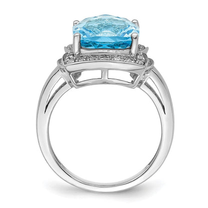 Sterlingsilber Rhodium Diamant & Karo Schliff Himmel Blautopas Ring (size 7 Nur)