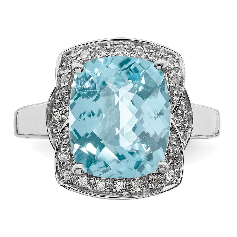 Sterlingsilber Rhodium Diamant & Karo Schliff Himmel Blautopas Ring (size 7 Nur)