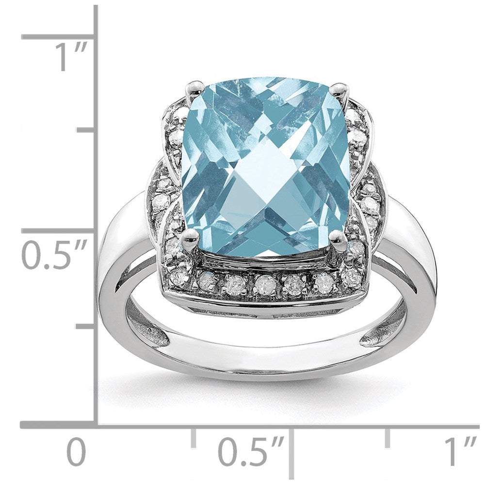 Sterlingsilber Rhodium Diamant & Karo Schliff Himmel Blautopas Ring (size 7 Nur)