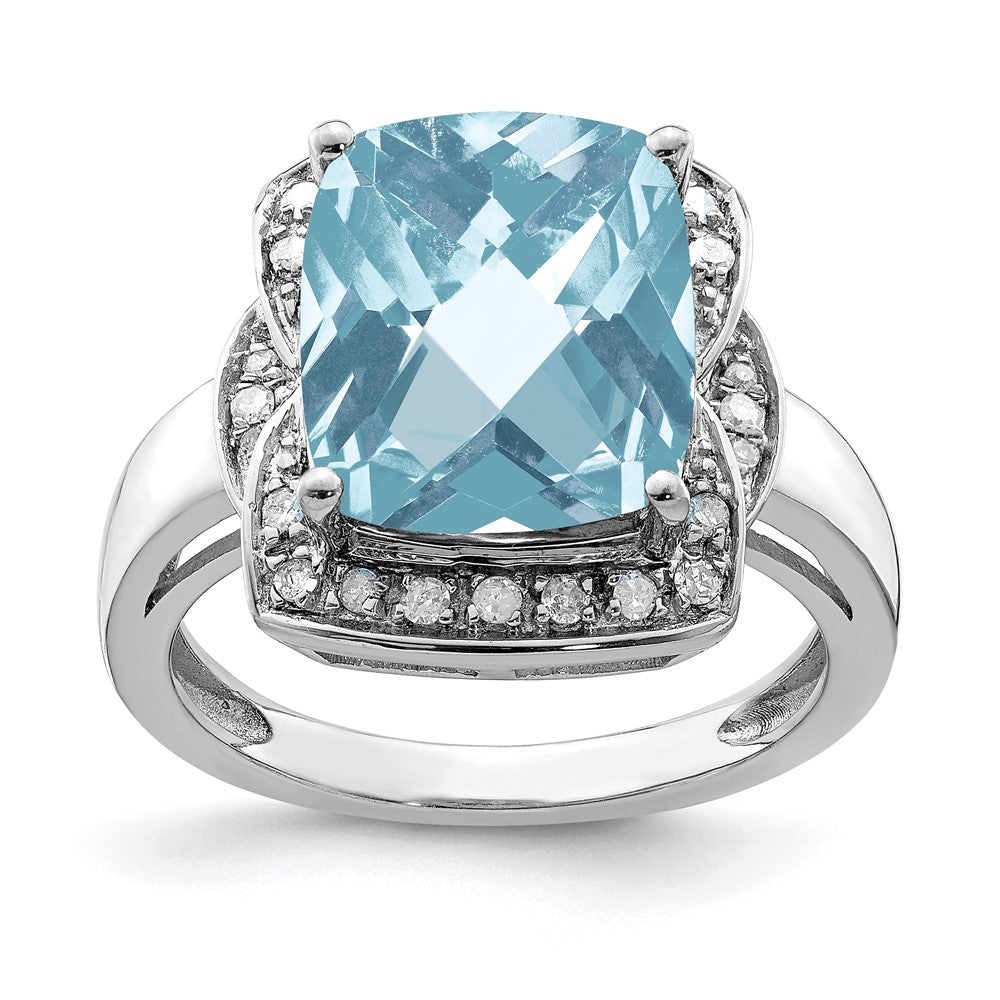 Sterlingsilber Rhodium Diamant & Karo Schliff Himmel Blautopas Ring (size 7 Nur)