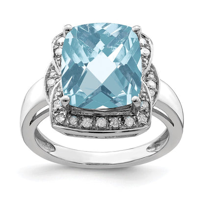 Sterlingsilber Rhodium Diamant & Karo Schliff Himmel Blautopas Ring (size 7 Nur)