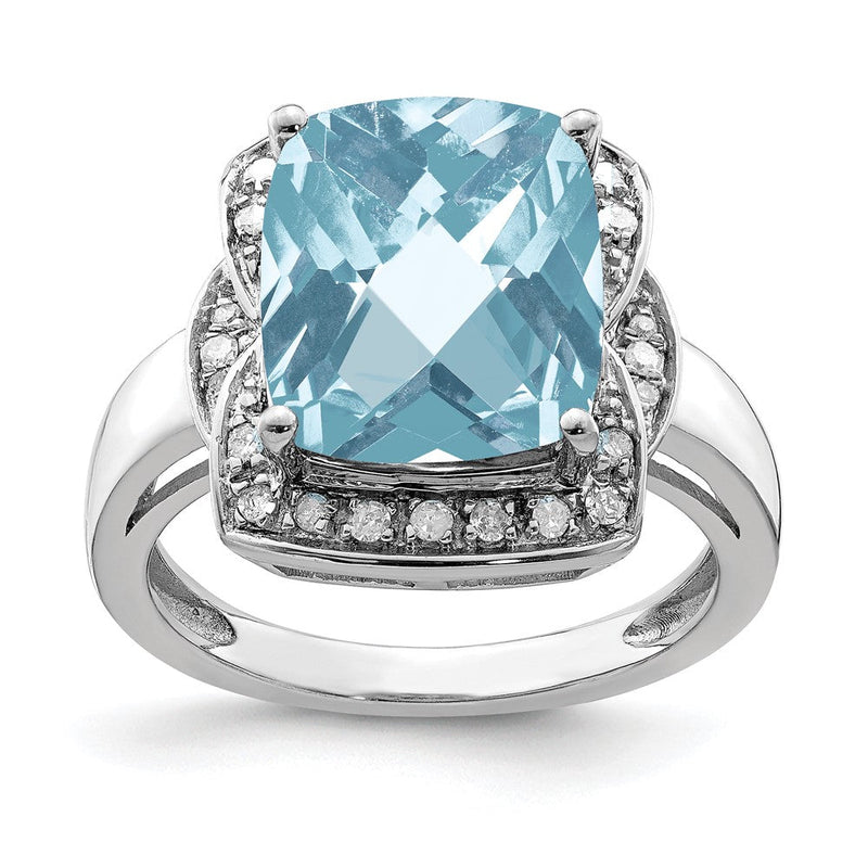 Sterlingsilber Rhodium Diamant & Karo Schliff Himmel Blautopas Ring (size 7 Nur)