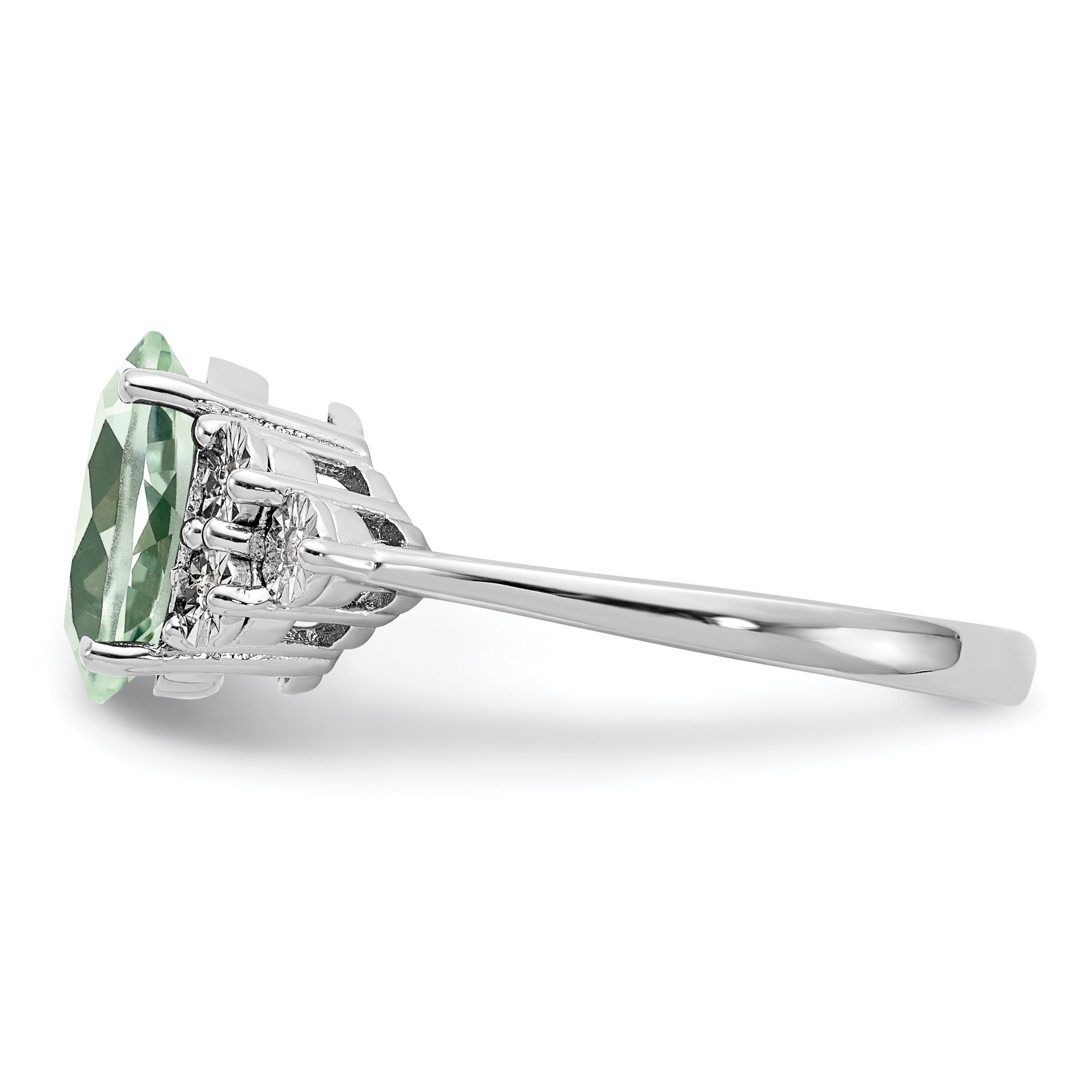 Sterlingsilber Rhodium Diamant & Grün Quarz Ring