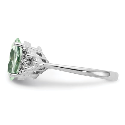 Sterlingsilber Rhodium Diamant & Grün Quarz Ring