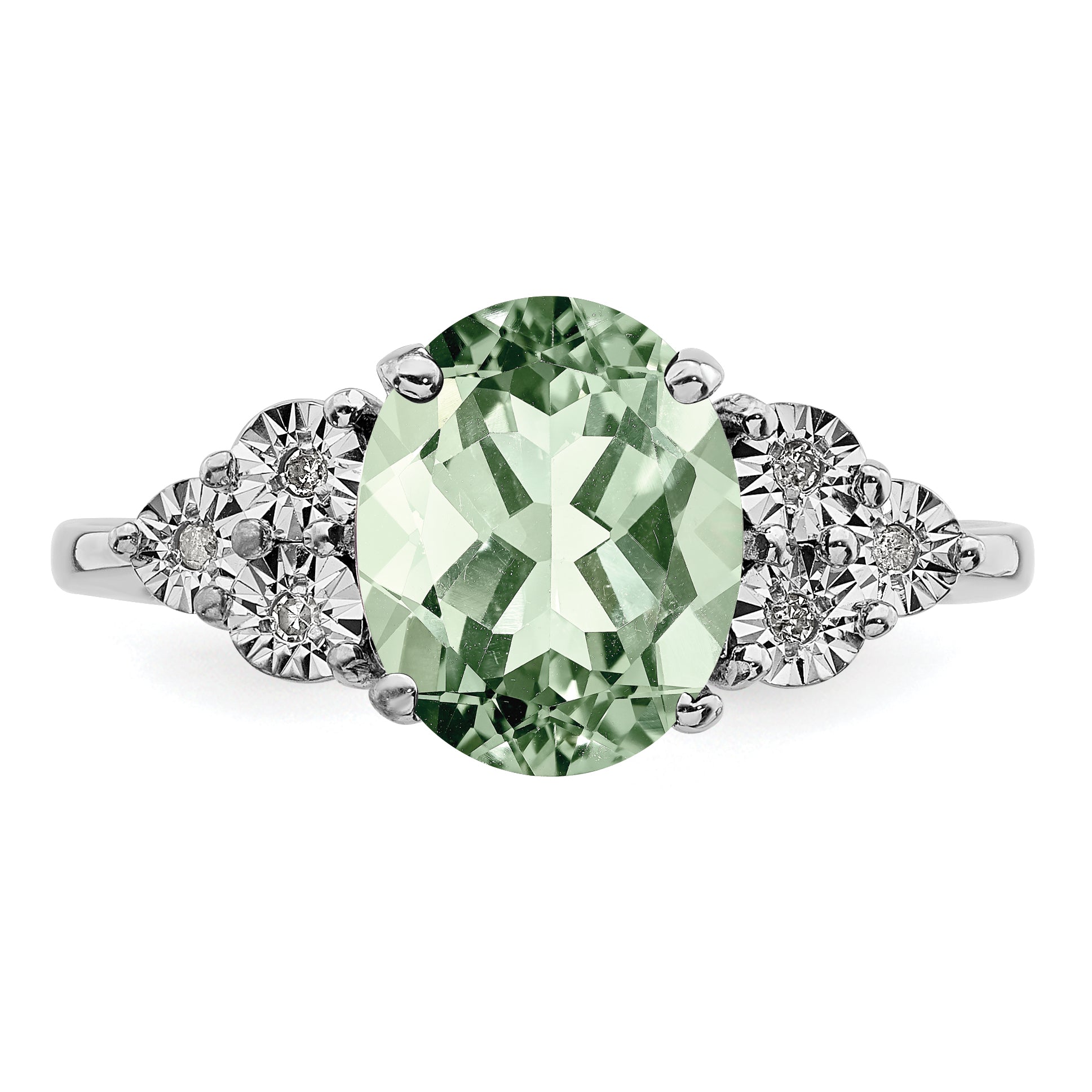 Sterlingsilber Rhodium Diamant & Grün Quarz Ring