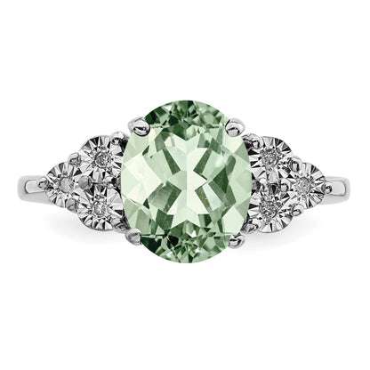 Sterlingsilber Rhodium Diamant & Grün Quarz Ring