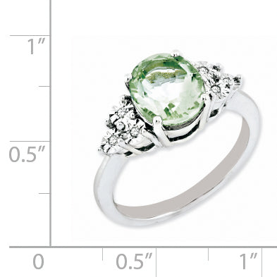 Sterlingsilber Rhodium Diamant & Grün Quarz Ring
