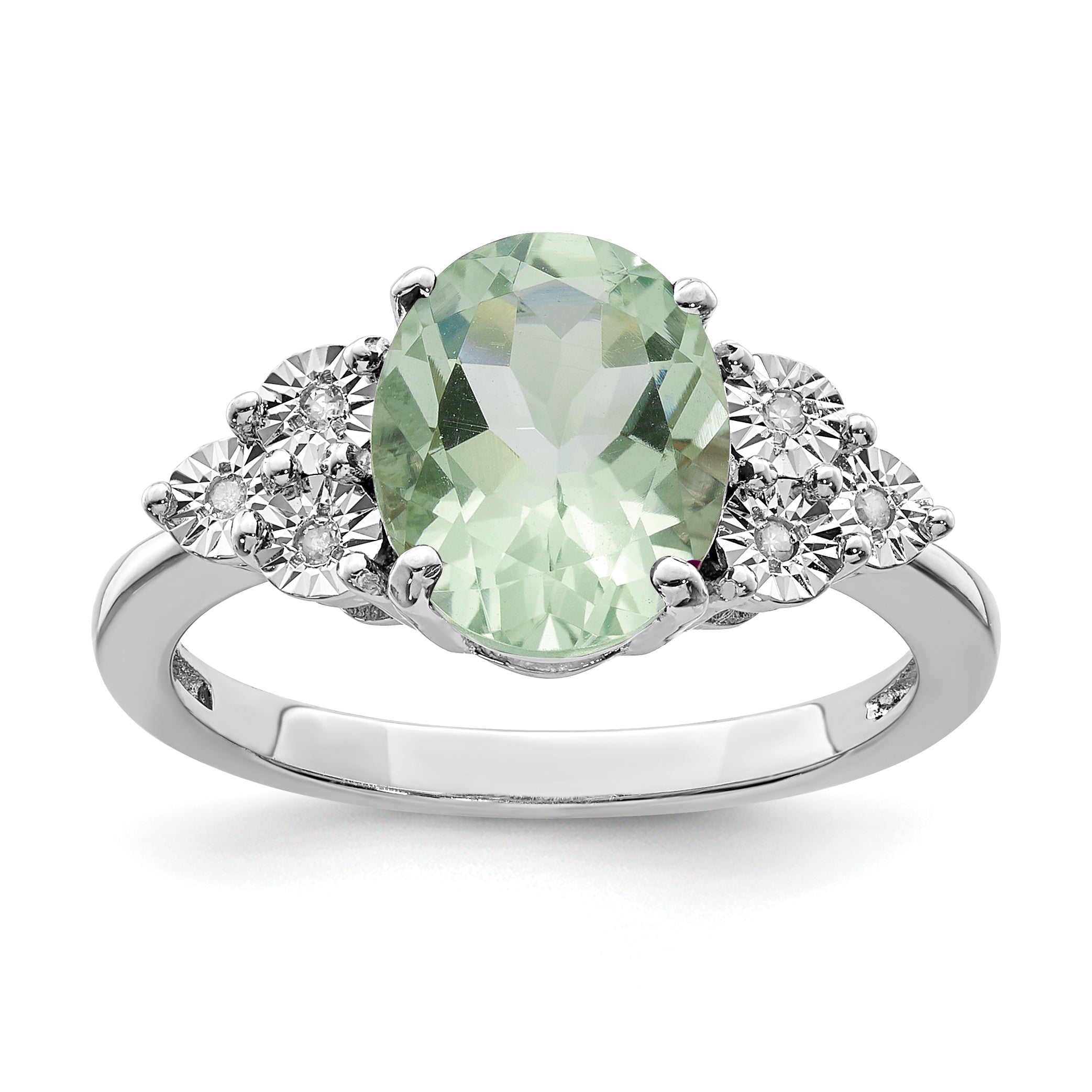 Sterlingsilber Rhodium Diamant & Grün Quarz Ring