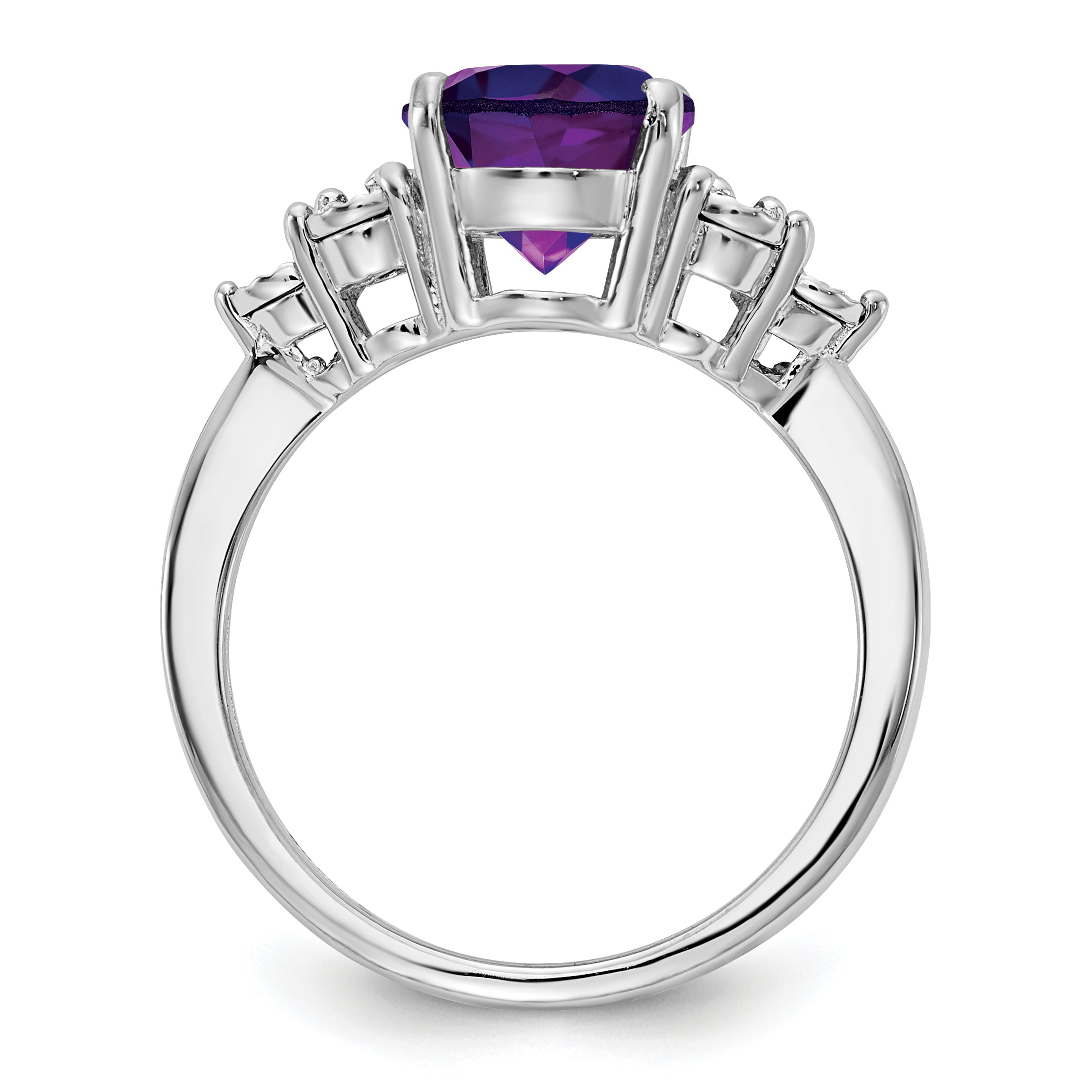 Sterlingsilber Rhodiniert Diamant & Amethyst Ring