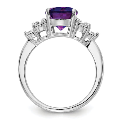 Sterlingsilber Rhodiniert Diamant & Amethyst Ring