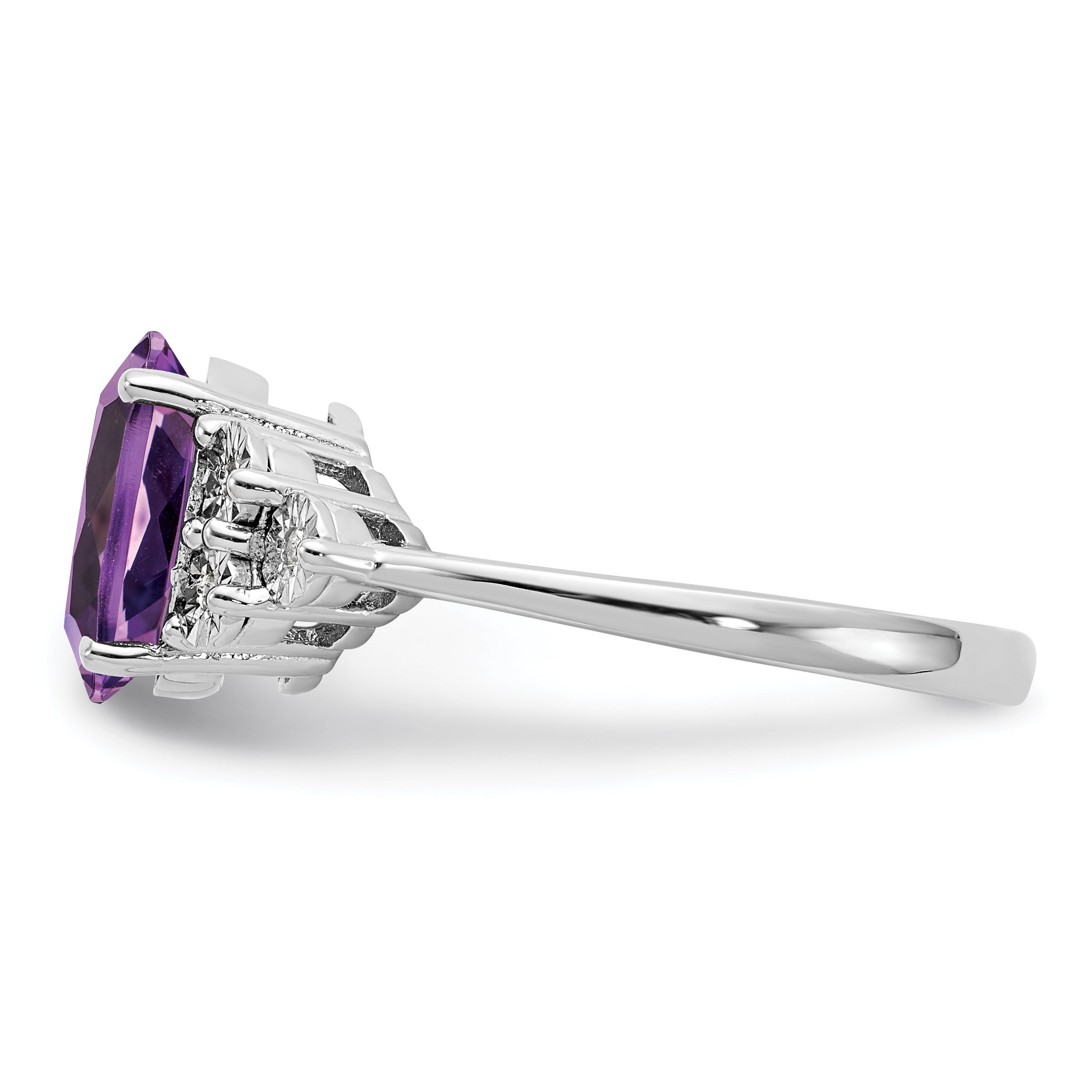 Sterlingsilber Rhodiniert Diamant & Amethyst Ring
