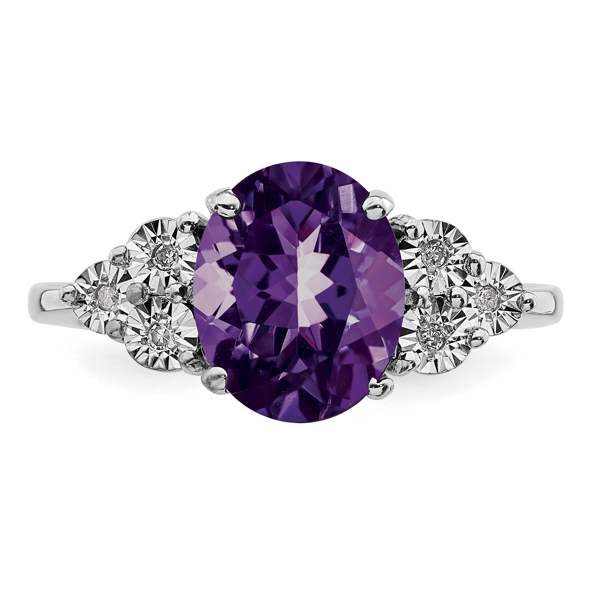 Sterlingsilber Rhodiniert Diamant & Amethyst Ring