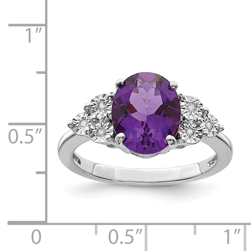 Sterlingsilber Rhodiniert Diamant & Amethyst Ring