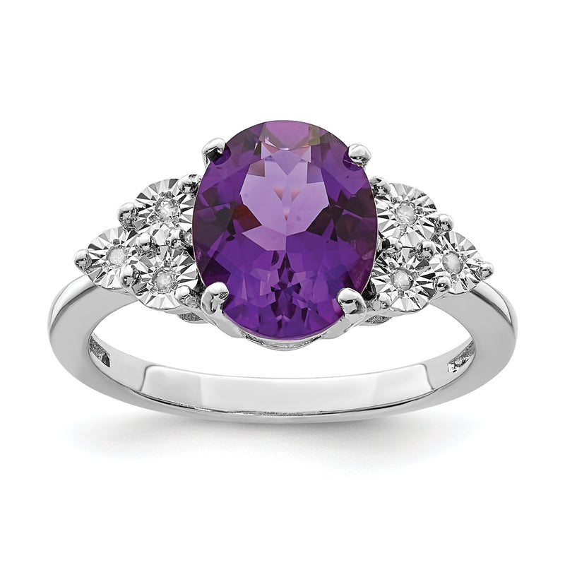 Sterlingsilber Rhodiniert Diamant & Amethyst Ring