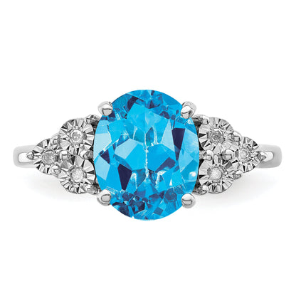 Sterlingsilber Rhodium Diamant & Blautopas Ring
