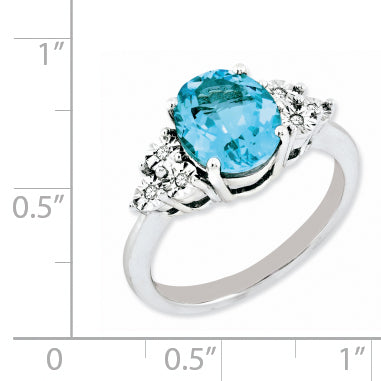 Sterlingsilber Rhodium Diamant & Blautopas Ring