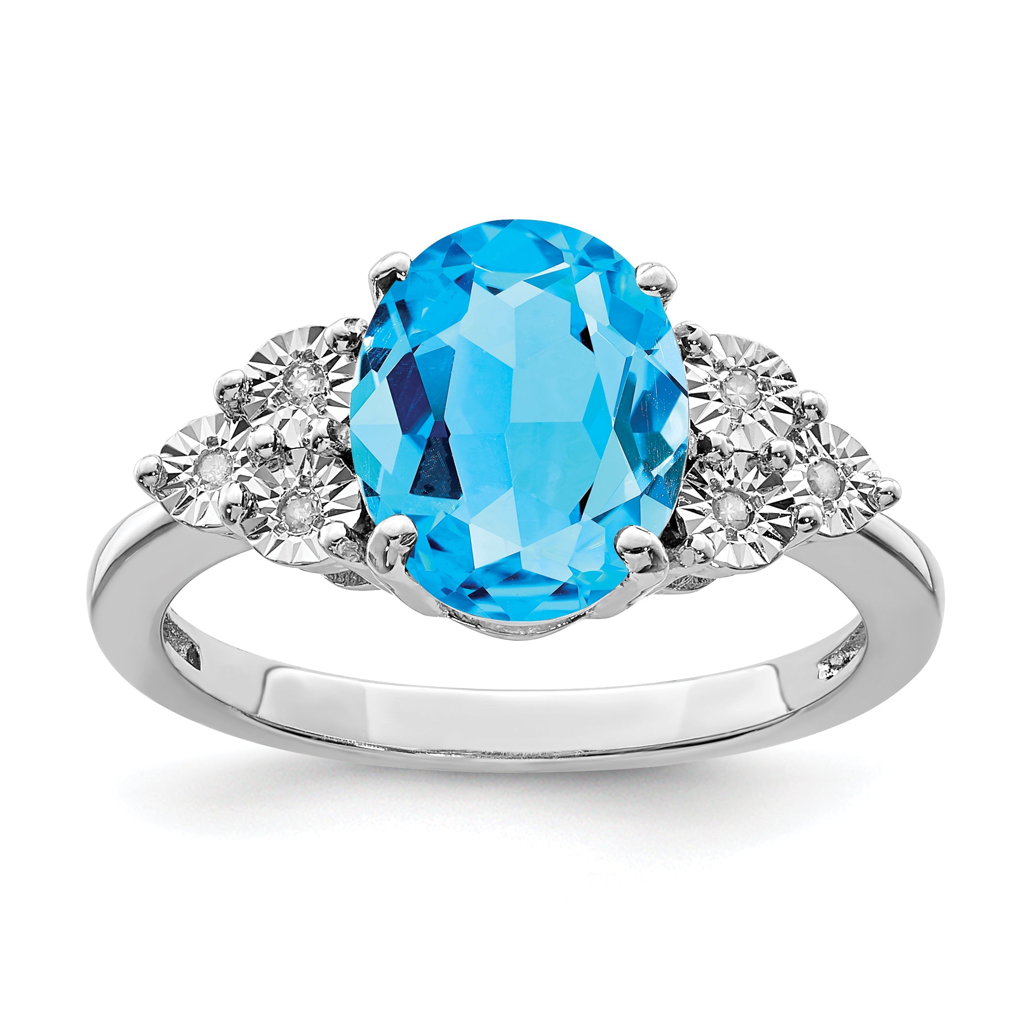 Sterlingsilber Rhodium Diamant & Blautopas Ring