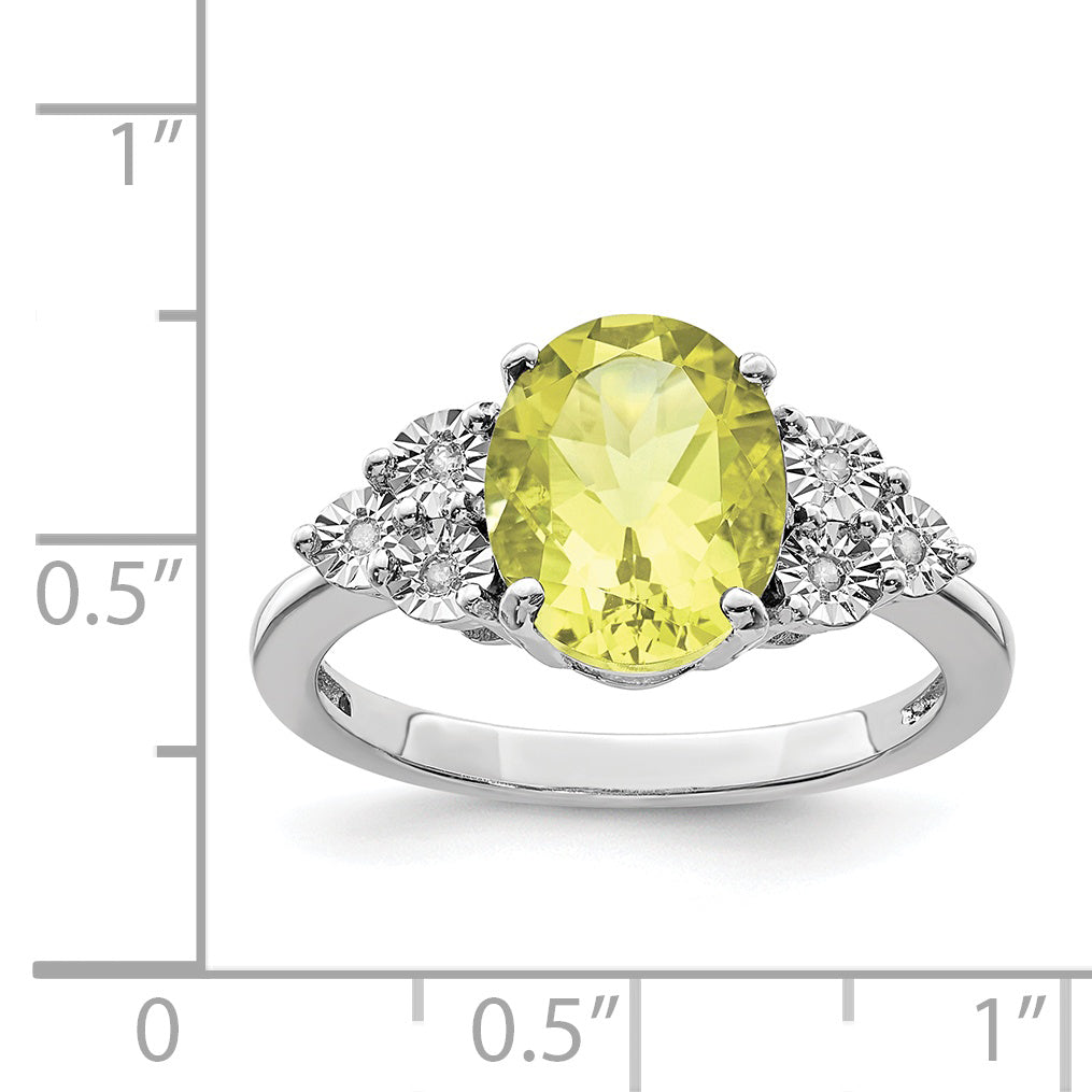 Sterlingsilber Rhodium Diamant & Zitrone Quarz Ring