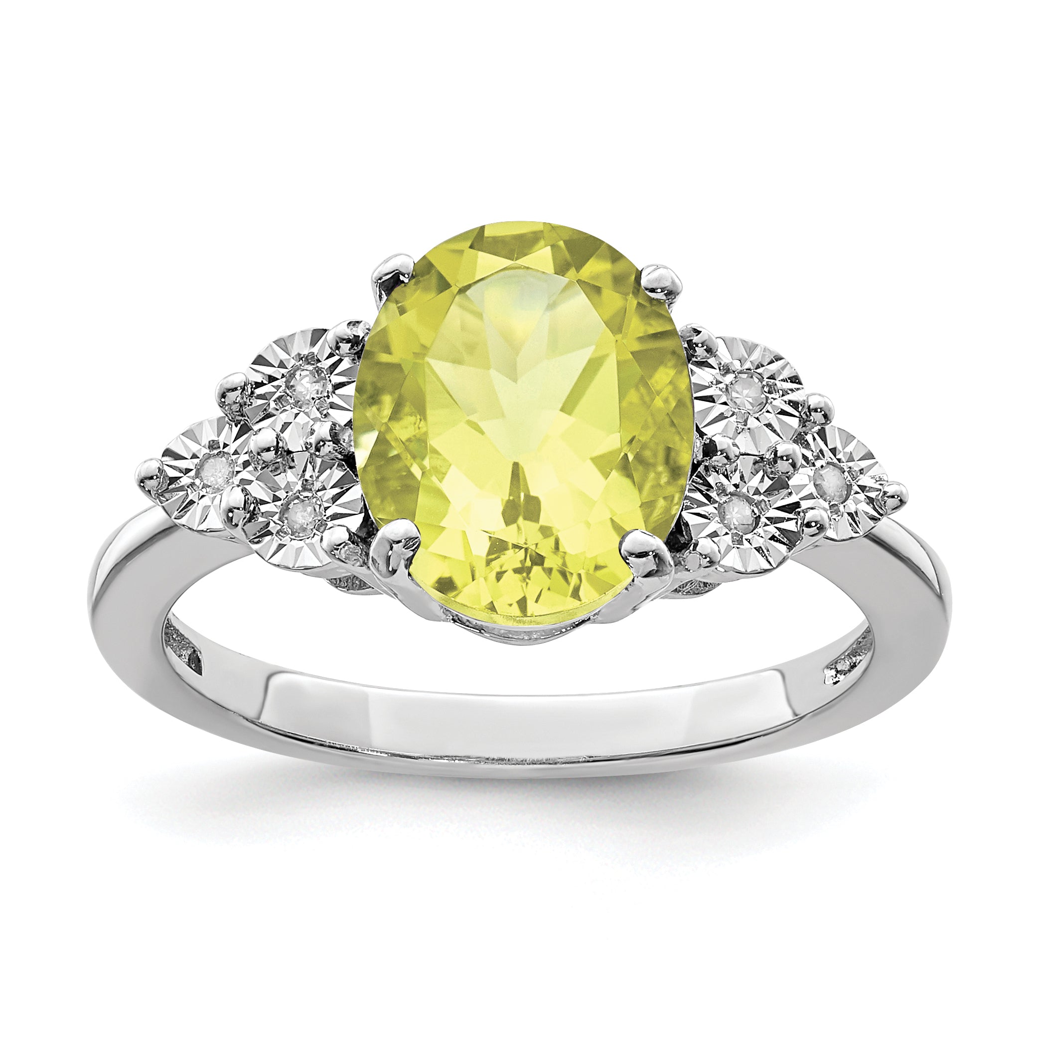Sterlingsilber Rhodium Diamant & Zitrone Quarz Ring