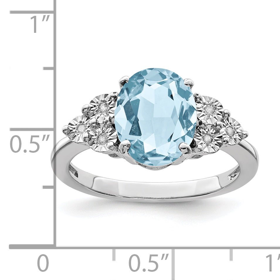 Sterlingsilber Rhodium Diamant & Himmel Blautopas Ring