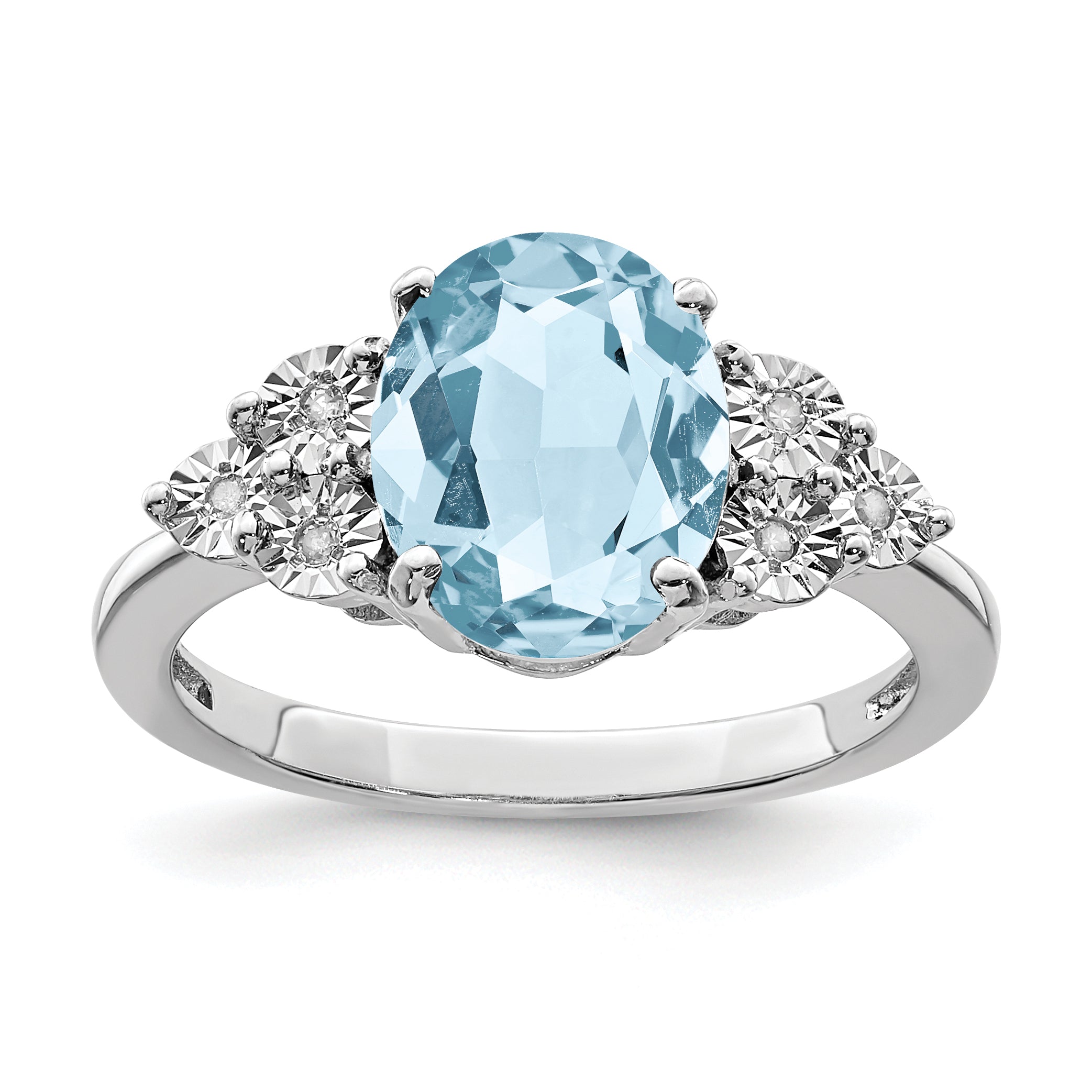 Sterlingsilber Rhodium Diamant & Himmel Blautopas Ring