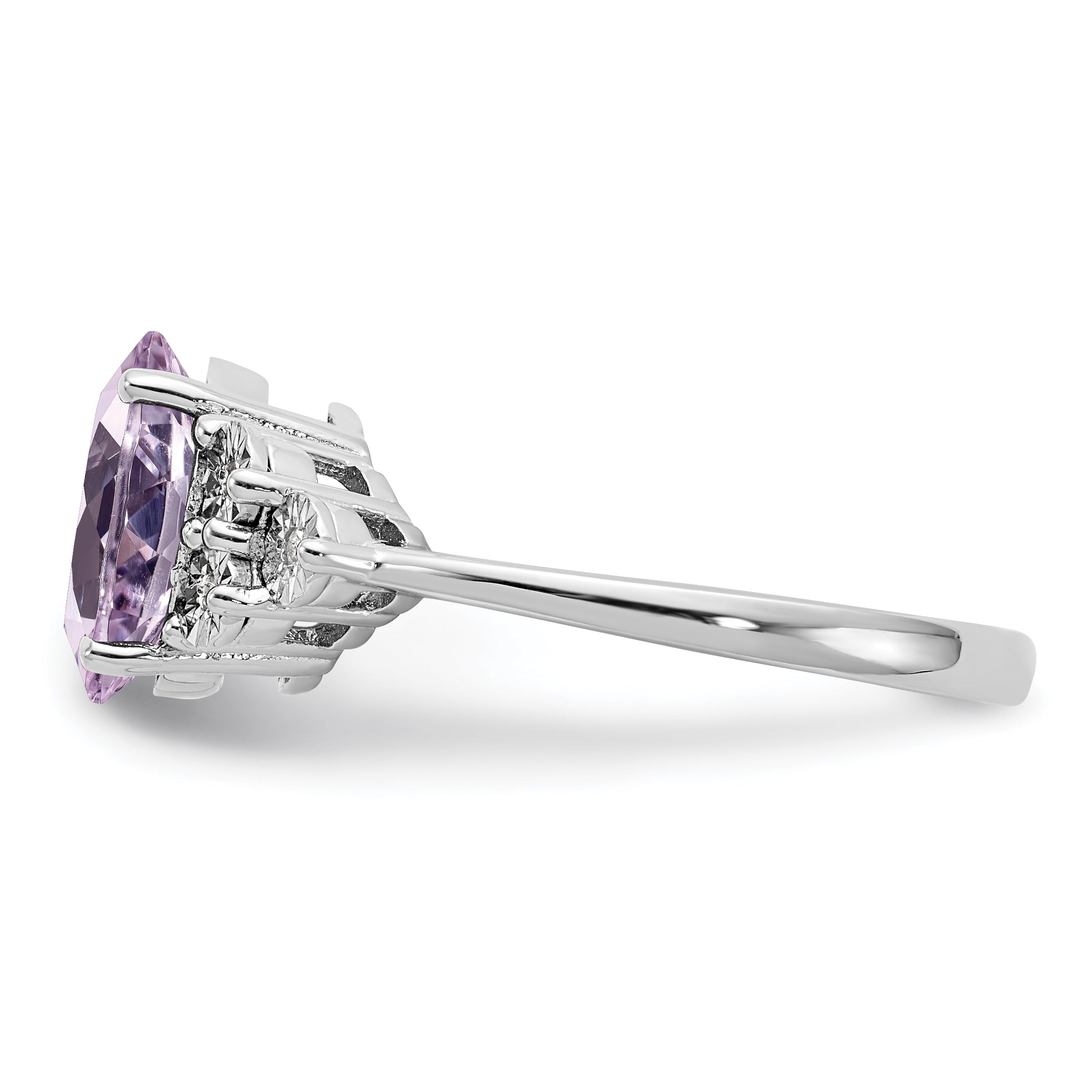 Sterlingsilber Rhodium Diamant & Rosa Quarz Ring