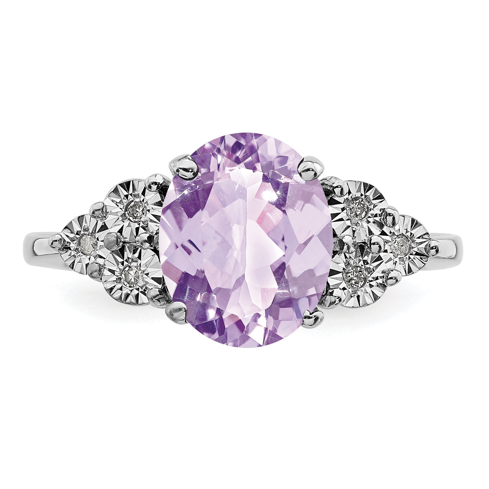 Sterlingsilber Rhodium Diamant & Rosa Quarz Ring
