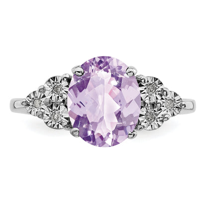 Sterlingsilber Rhodium Diamant & Rosa Quarz Ring