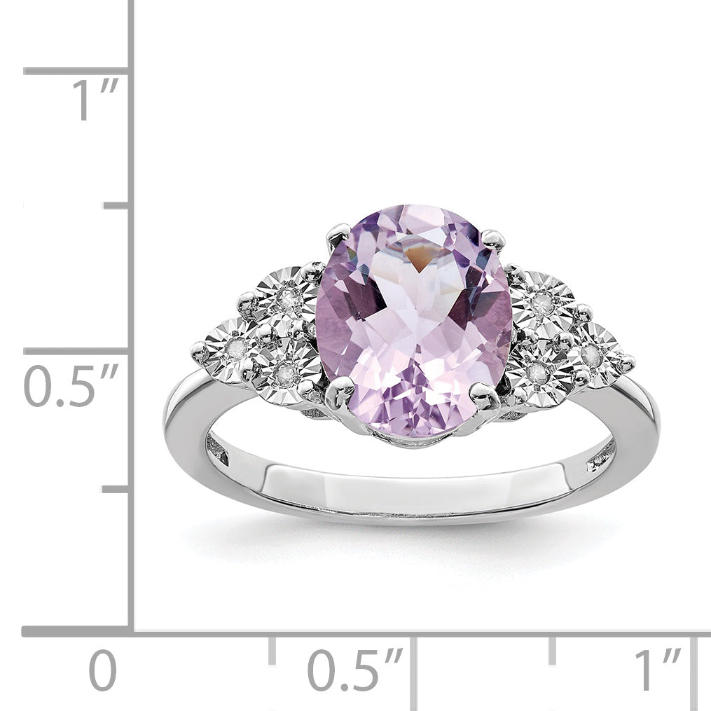 Sterlingsilber Rhodium Diamant & Rosa Quarz Ring