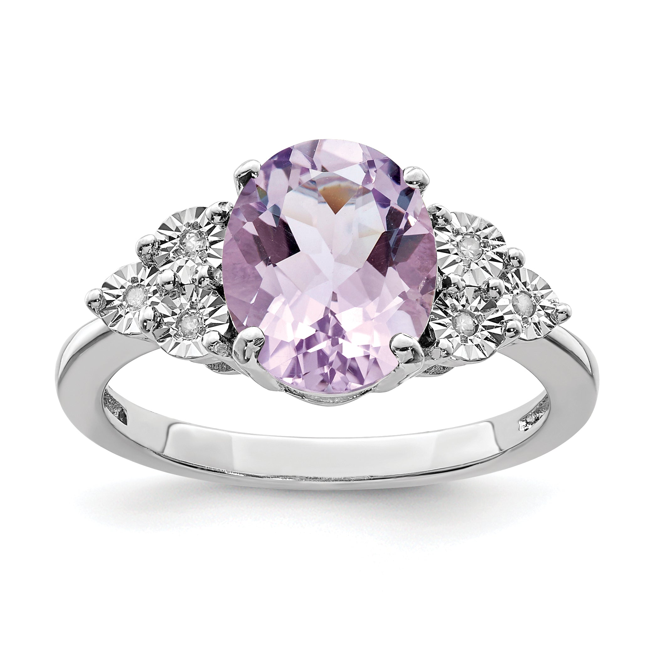 Sterlingsilber Rhodium Diamant & Rosa Quarz Ring