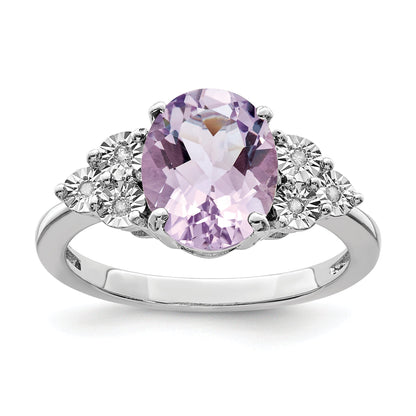 Sterlingsilber Rhodium Diamant & Rosa Quarz Ring