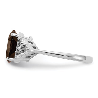Sterlingsilber Rhodium Diamant & Rauch Quarz Ring