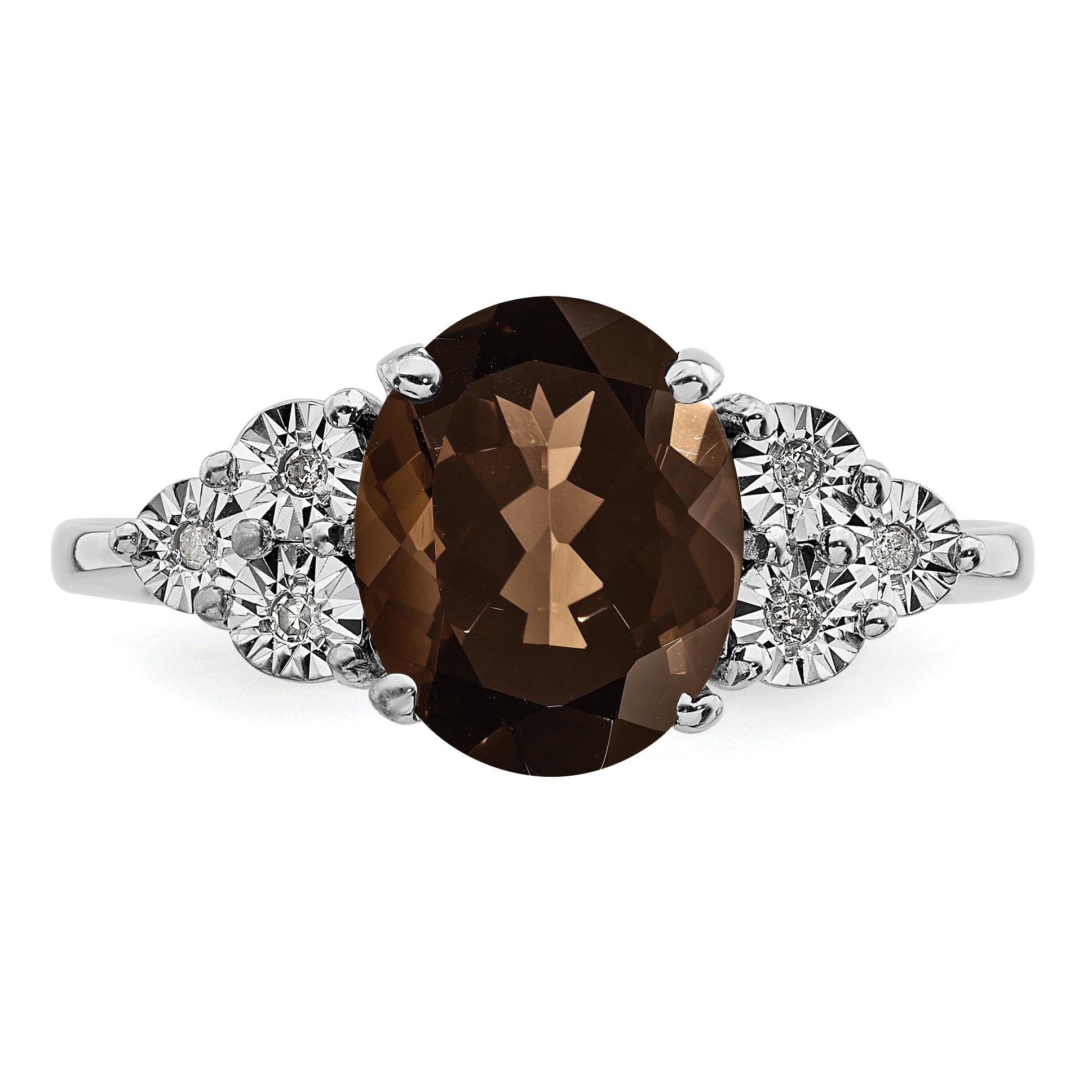 Sterlingsilber Rhodium Diamant & Rauch Quarz Ring