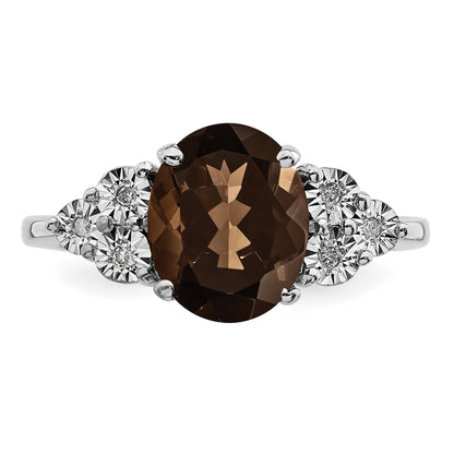 Sterlingsilber Rhodium Diamant & Rauch Quarz Ring