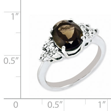 Sterlingsilber Rhodium Diamant & Rauch Quarz Ring