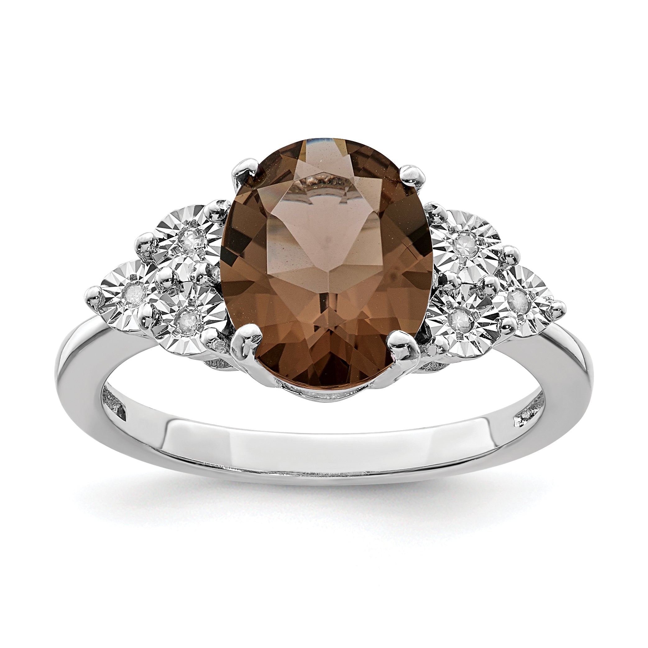 Sterlingsilber Rhodium Diamant & Rauch Quarz Ring