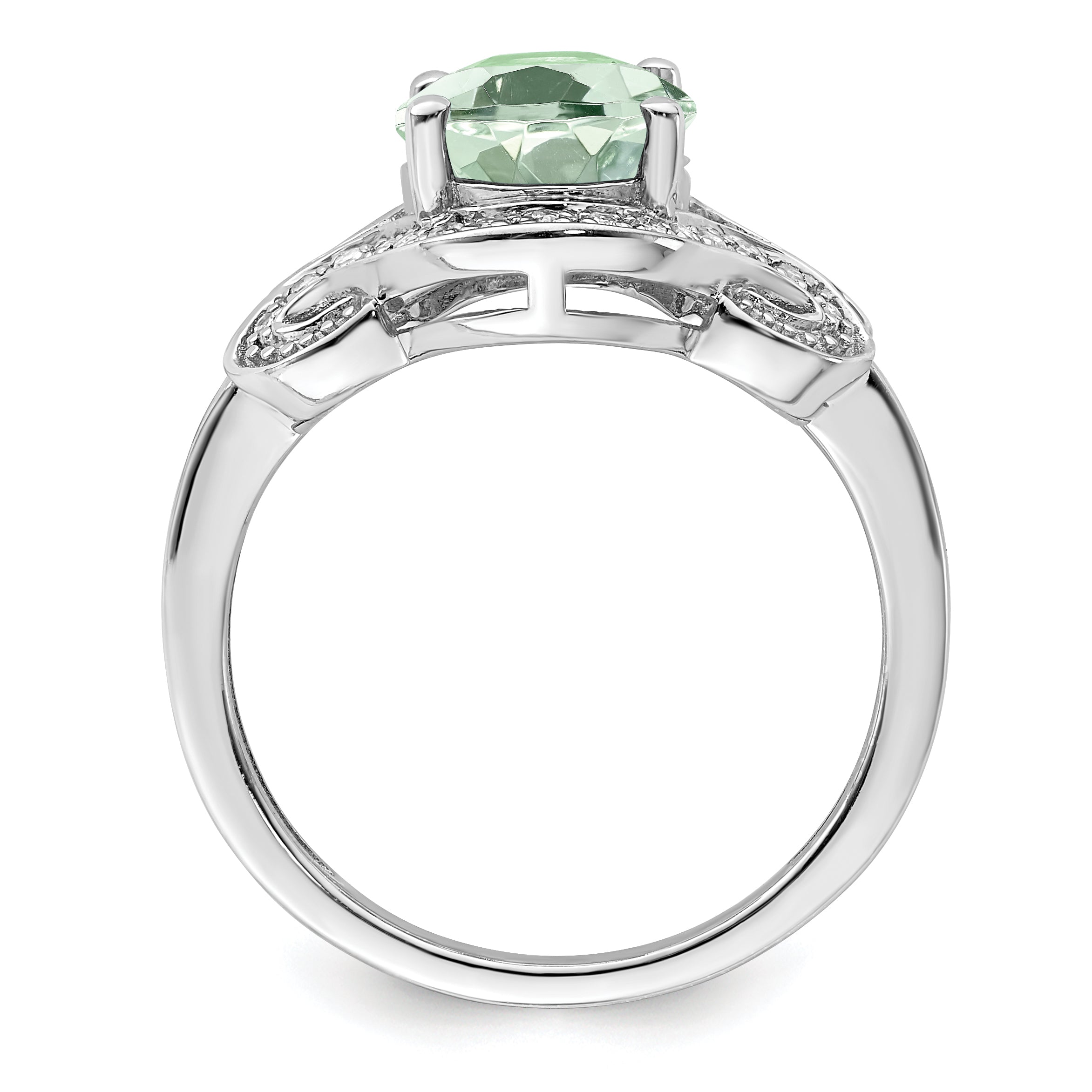 Sterlingsilber Rhodium Diamant & Grün Quarz Ring