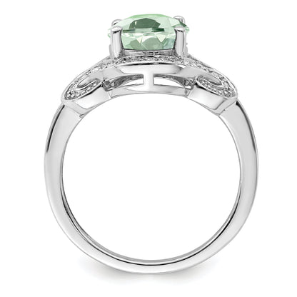Sterlingsilber Rhodium Diamant & Grün Quarz Ring