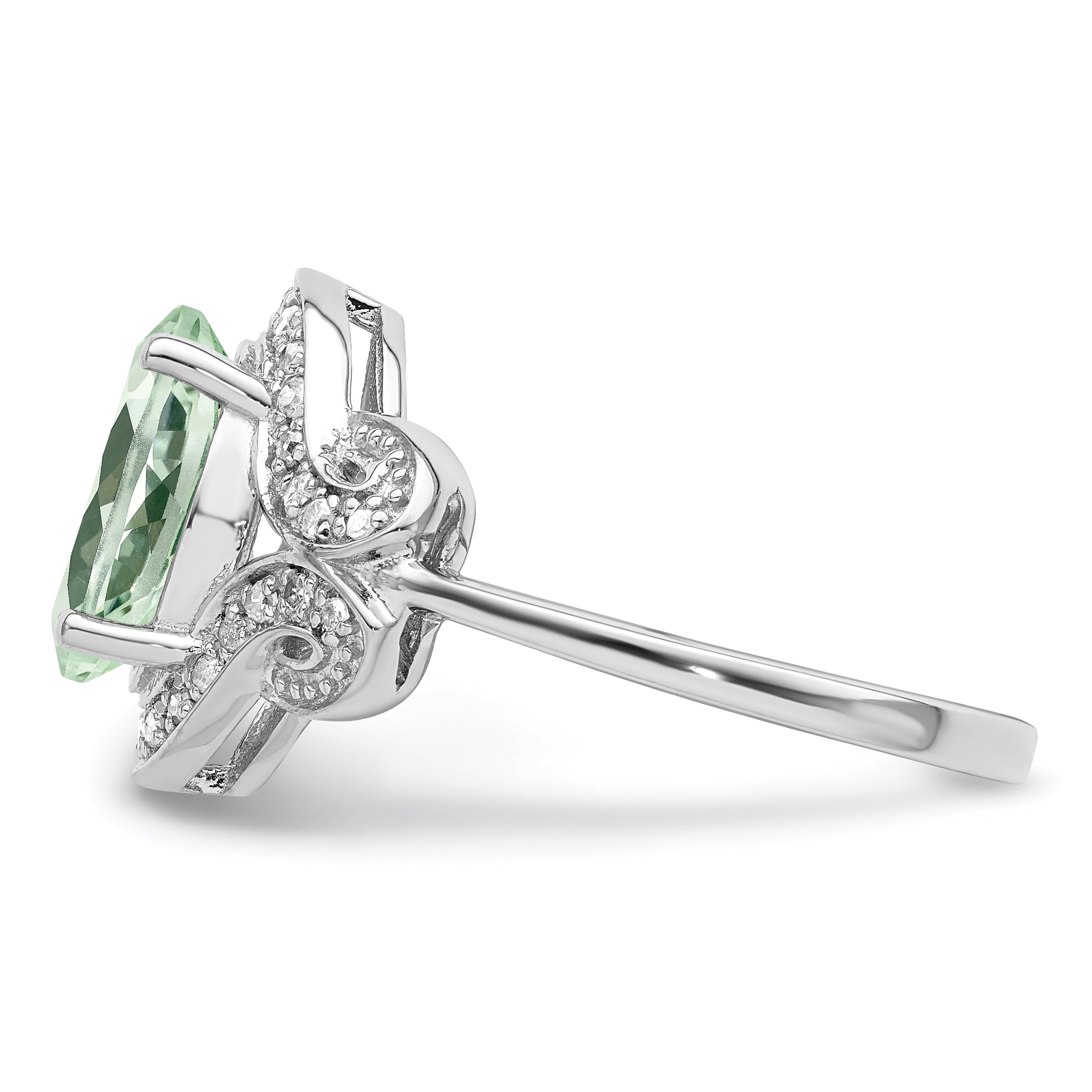 Sterlingsilber Rhodium Diamant & Grün Quarz Ring