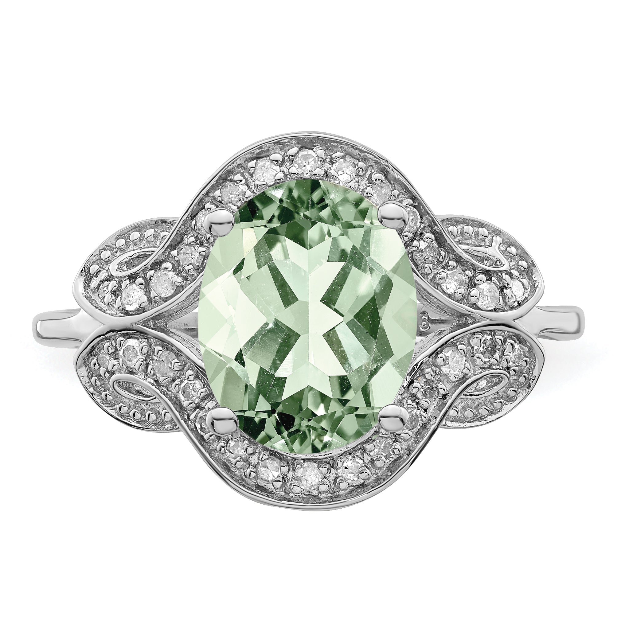 Sterlingsilber Rhodium Diamant & Grün Quarz Ring