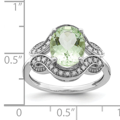 Sterlingsilber Rhodium Diamant & Grün Quarz Ring