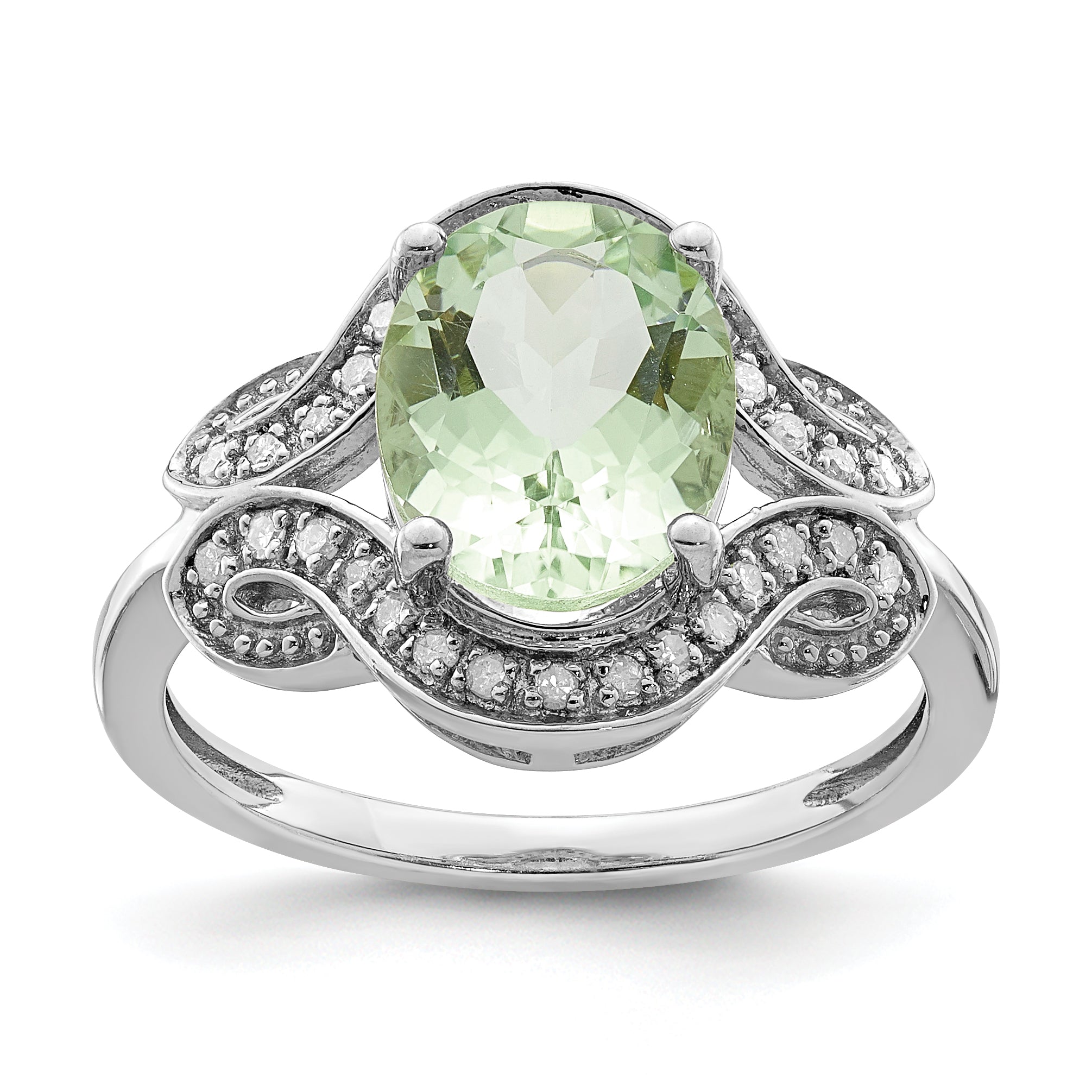 Sterlingsilber Rhodium Diamant & Grün Quarz Ring