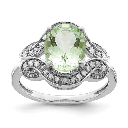 Sterlingsilber Rhodium Diamant & Grün Quarz Ring