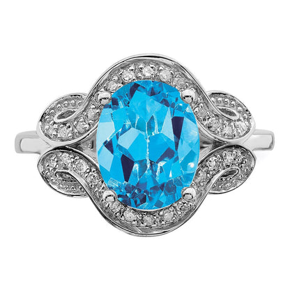 Sterlingsilber Rhodium Diamant & Blautopas Ring