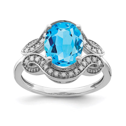 Sterlingsilber Rhodium Diamant & Blautopas Ring