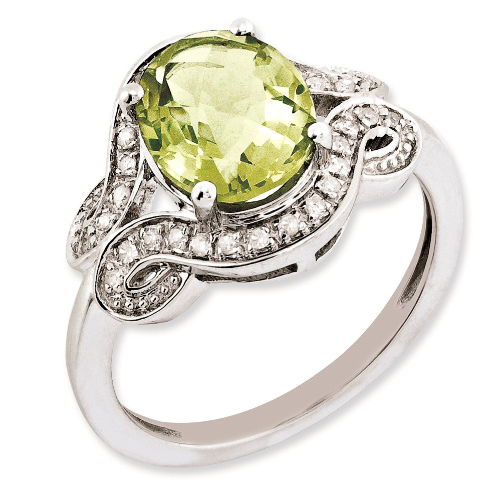 Sterlingsilber Rhodiniert Diamant & Zitrone Quarz Ring