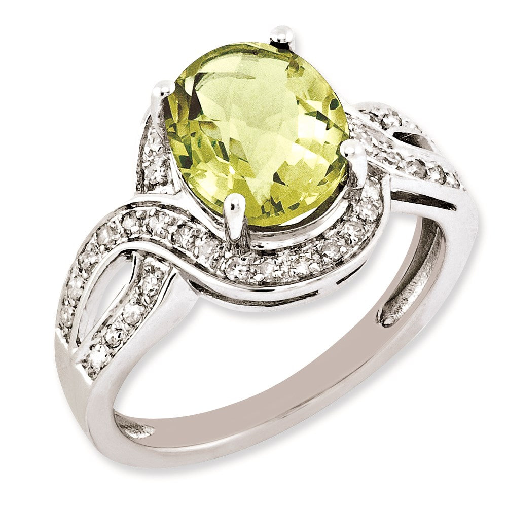 Sterlingsilber Rhodiniert Diamant & Oval Karo Schliff Zitrone Quarz Ring (size 7 Nur)