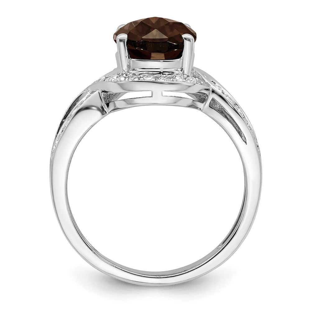 Sterlingsilber Rhodium Diamant & Oval Karo Schliff Rauch Quarz Ring (size 7 Nur)