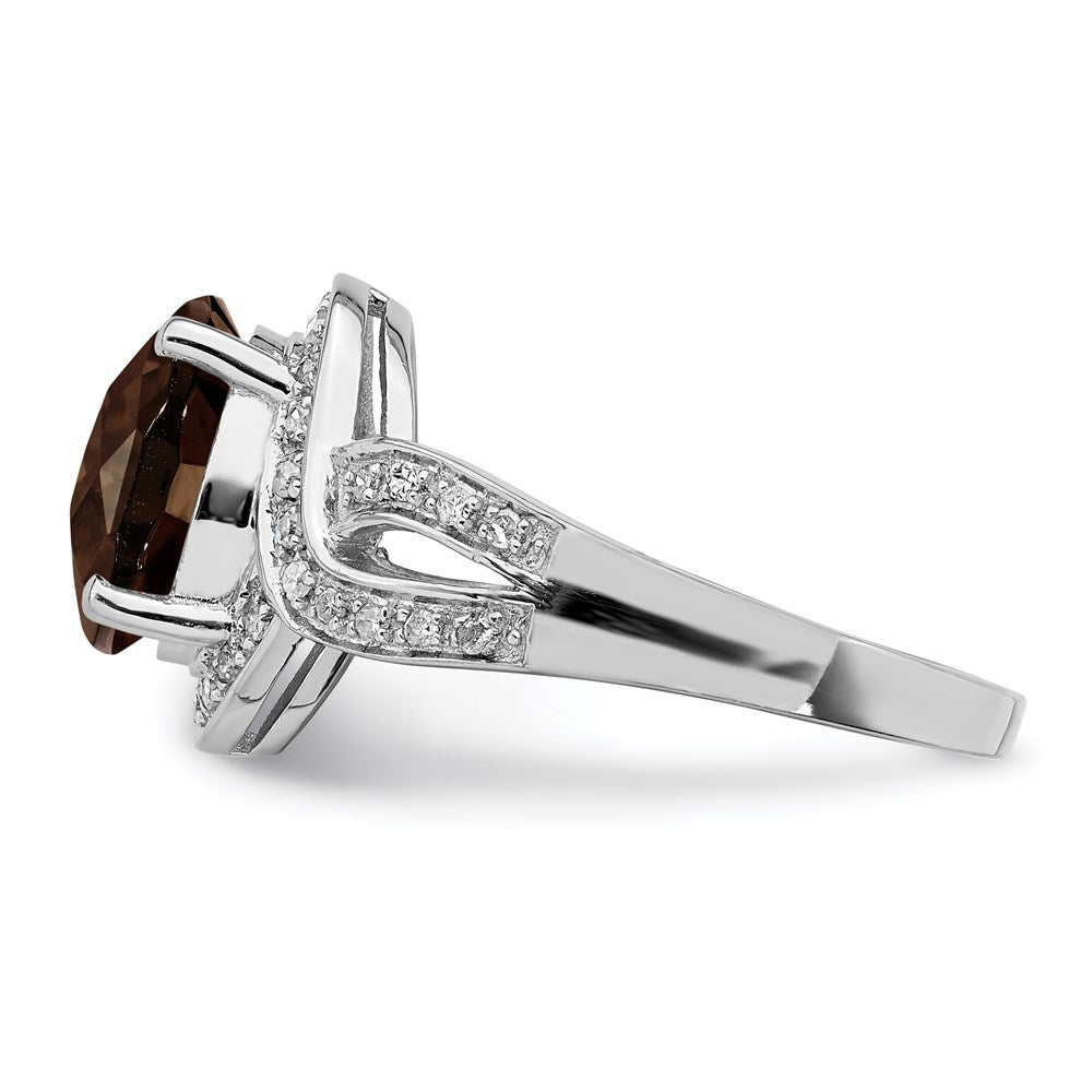 Sterlingsilber Rhodium Diamant & Oval Karo Schliff Rauch Quarz Ring (size 7 Nur)